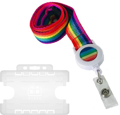 20mm Rainbow Badge Reel Lanyard With Safety Breakaway And Double