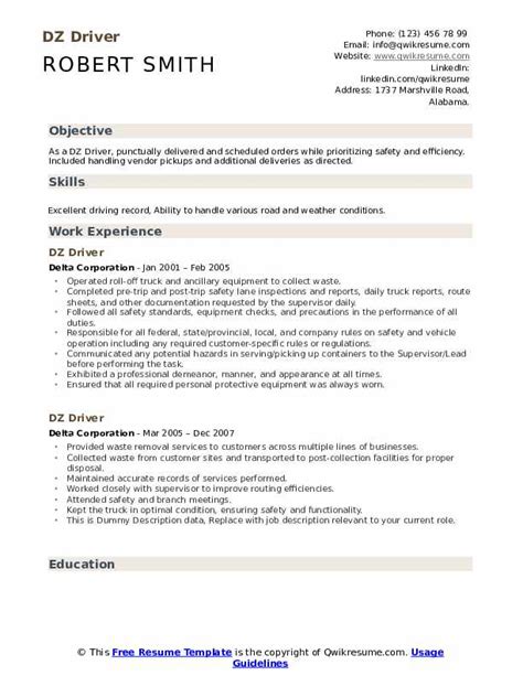 Dz Driver Resume Samples Qwikresume