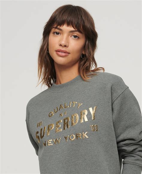 Womens Luxe Metallic Logo Sweatshirt In Rich Charcoal Marl Superdry Uk