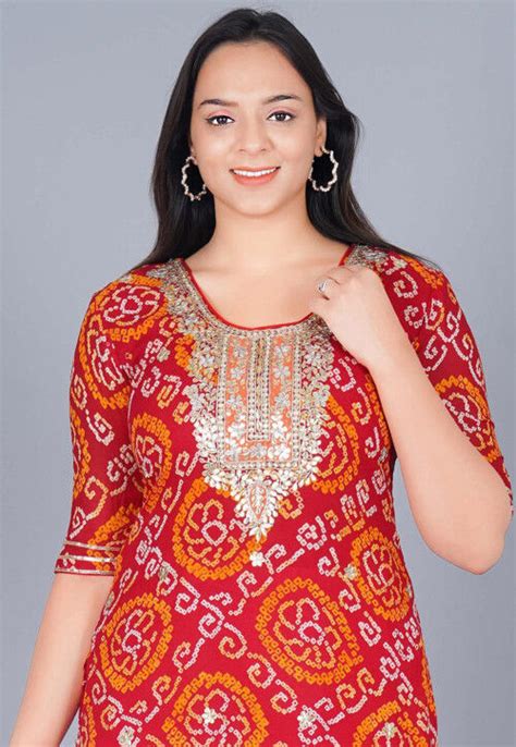 Buy Gota Embroidered Pure Chinon Crepe Straight Kurta In Red Online