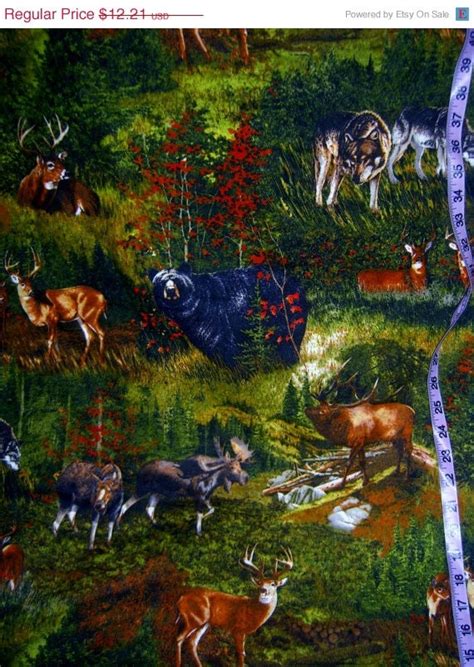 Wildlife Flannel Fabric With Bear Deer By Conniesquiltfabrics