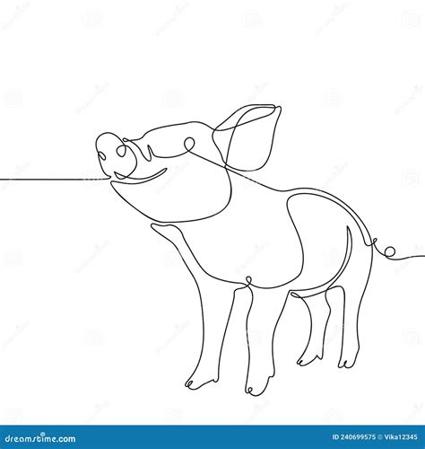 One Line Drawing Of Pig Black And White Vector Minimalistic Hand Drawn