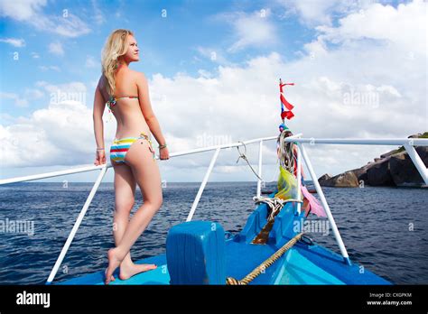Blonde Girl On Yacht Stock Photo Alamy