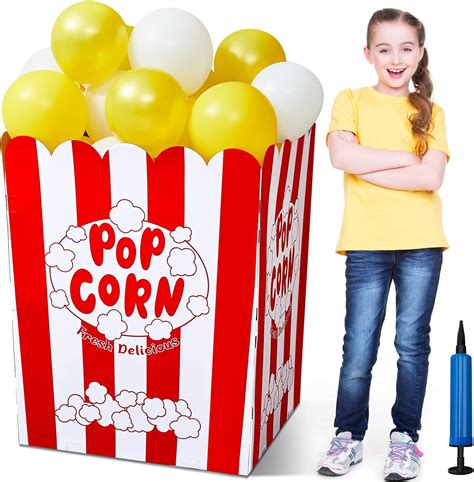 Giant Popcorn Box With Balloons And Balloons Pump Large Cardboard