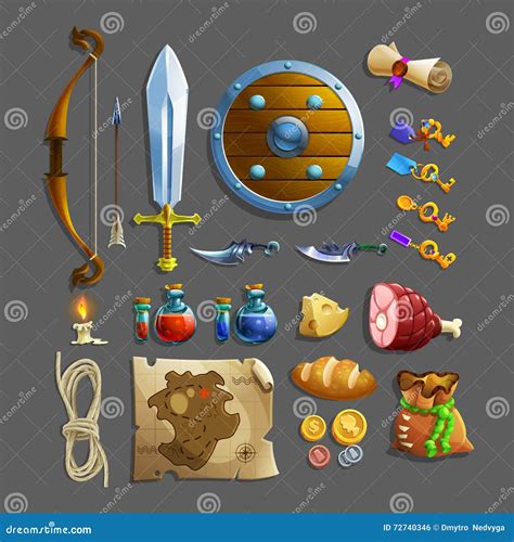 Set Of Items For Game Different Food Weapon Potion And Tools Vector