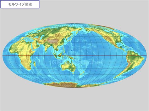 モルワイデ図法 世界地図フリー素材