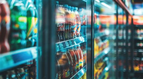 Convenience Store Refrigerator Shelves Blurred Background Store Convenience Convenient