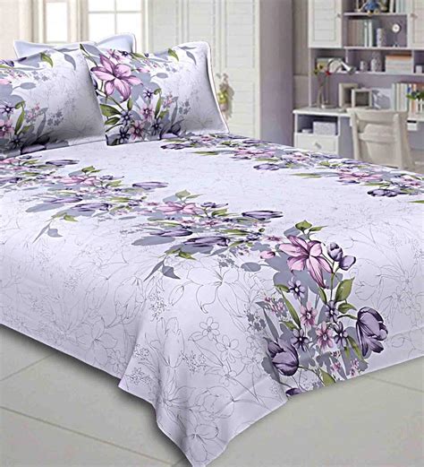 Buy Purple Traditional 240 Tc Cotton 1 Double King Size Bedsheet With 2