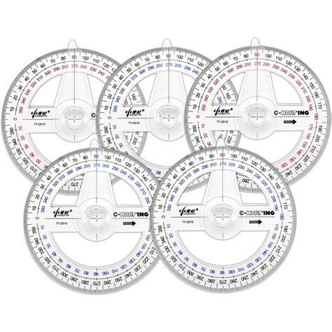 360° Protractor Pack Of 5 Protactors Plastic Protractor Math Protractors Clear Protractor Ruler