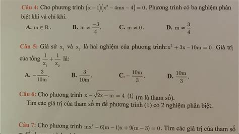 Tìm tham số m để phương trình có nghiệm thỏa mãn điều kiện cho trước