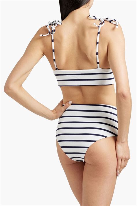 EBERJEY Dawn Bow Detailed Striped Ribbed Bikini Top Sale Up To 70