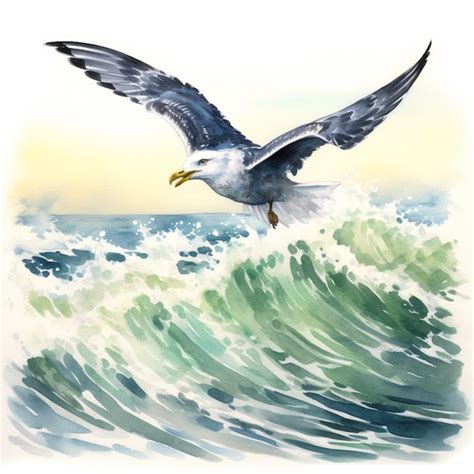 Premium Ai Image Painting Of A Seagull Flying Over A Wave In The