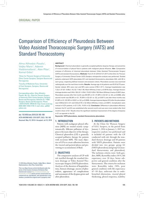 Pdf Comparison Of Efficiency Of Pleurodesis Between Video Assisted