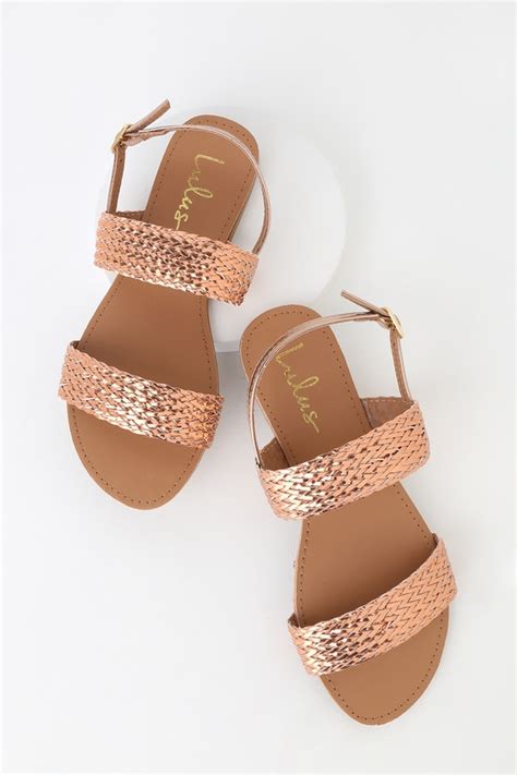 Cute Flat Sandals Metallic Rose Gold Sandals Woven Sandal Lulus