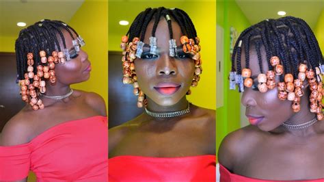 How To Mini Braids On Short Natural Hair With Beads No Extensions Vivian Youtube