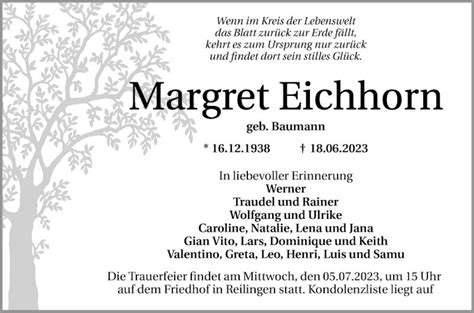 Traueranzeigen Von Margret Eichhorn Trauerportal Ihrer Tageszeitung