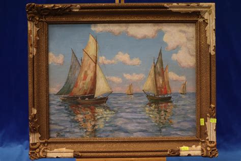 Sold Price Vintage Oil On Board Of Sailboats Signed By Artist Frame Is