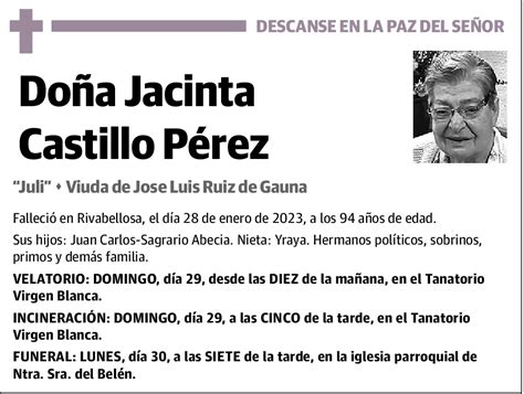 Jacinta Castillo Pérez Esquela El Correo