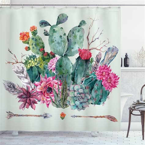 Cactus Shower Curtain Spring Garden With Boho Style Bouquet Of Thorny