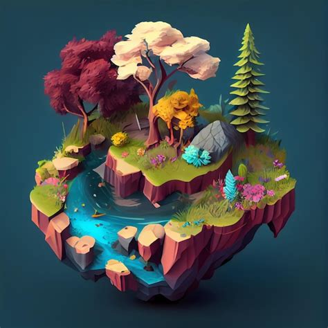 Premium Ai Image Spring Season Isometric Diorama Island Generative Ai