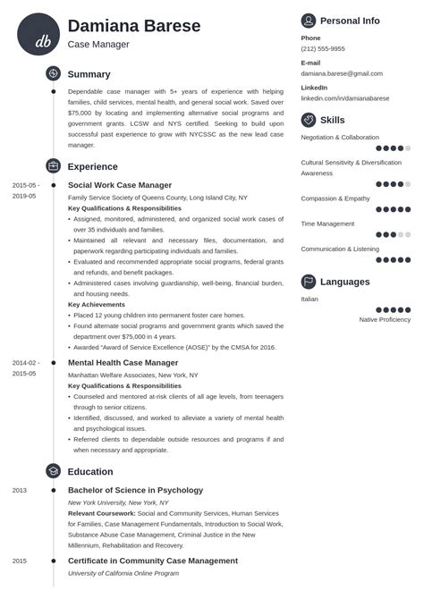 Case Manager Resume Template