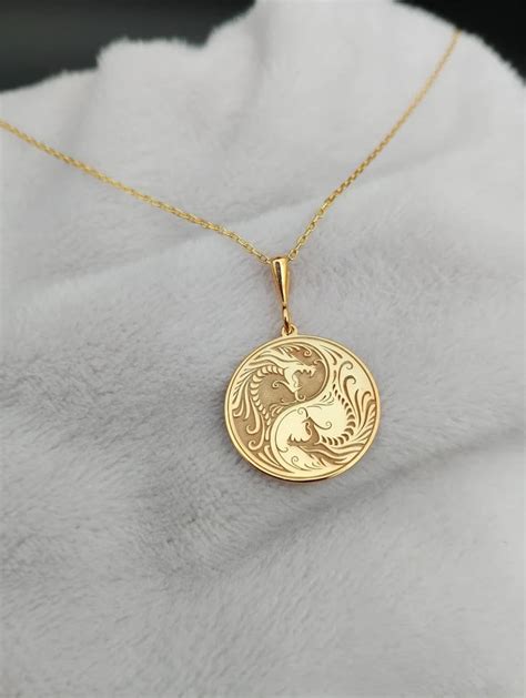 Minimalist Yin Yang Necklace Yin Yang Dragon Necklace 14K Solid Gold