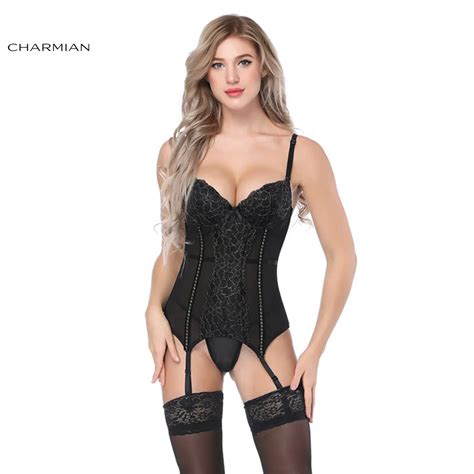 Aliexpress Buy Charmian Women S Sexy Push Up Boned Bustier Black