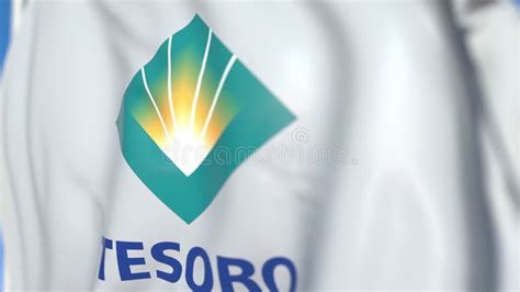 Waving Flag with Tesoro Logo, Close-up. Editorial 3D Rendering ...