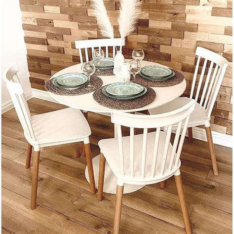 Comedor Selfoss Redondo Blanco 80 Cm Con 4 Sillas Windsor