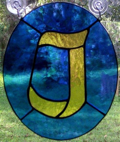 Letter J Initial CUSTOM Stained Glass Suncatcher Pick Your Own Colors