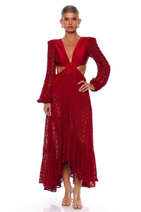 Patbo Synthetic Cut Out Long Sleeve Beach Dress In Bordeaux Red Lyst