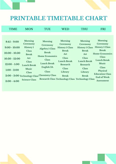 FREE Timetable PDF - Template Download | Template.net
