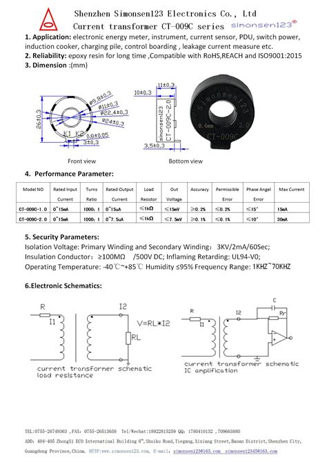 15ma 15ua 15ma 75ua Ct 009c Current Transformer Shenzhen Simonsen123 Electronics