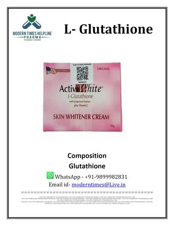 Active White L Glutathione Skin Whitening Cream Packaging Size 30 Gm