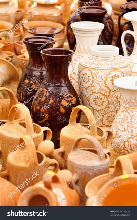 Traditional Romanian Earthenware Pottery Horezu Ceramic Stock Photo