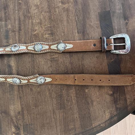 Beautiful Leather Tony Lama Western Belt Silver Depop