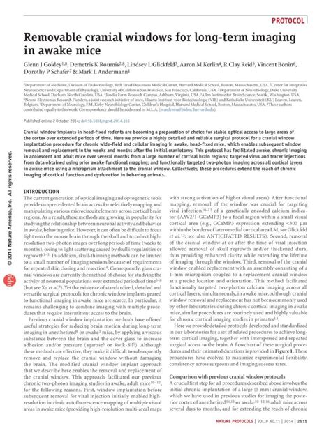 PDF Removable Cranial Windows For Long Term Imaging In Awake Mice