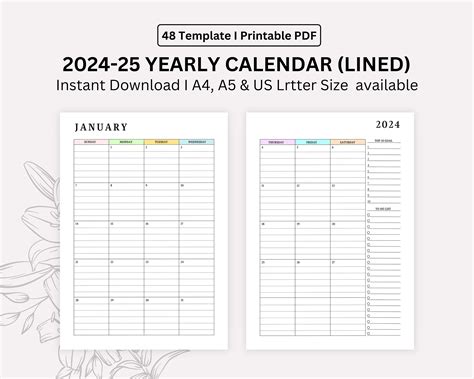 Monthly Calendar Printable Two Page Lined Unlined Off