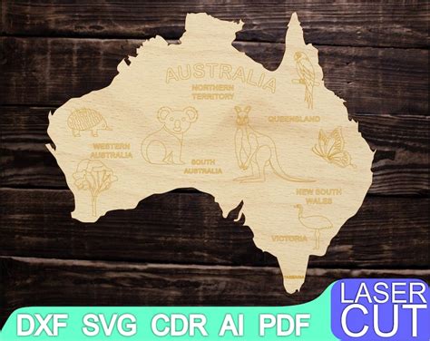 Map Of Australia Laser Cut Files Svg Dxf Cdr Vector Map Cnc Pattern