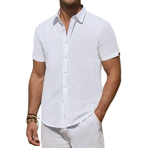 Demeanor Short Sleeve Linen Shirts For Men Casual Button Down Hawaiian