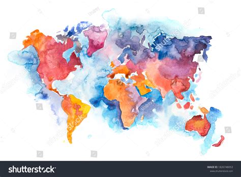 Map World Oceans Seas Watercolor Hand Stock Illustration 1826748053 | Shutterstock