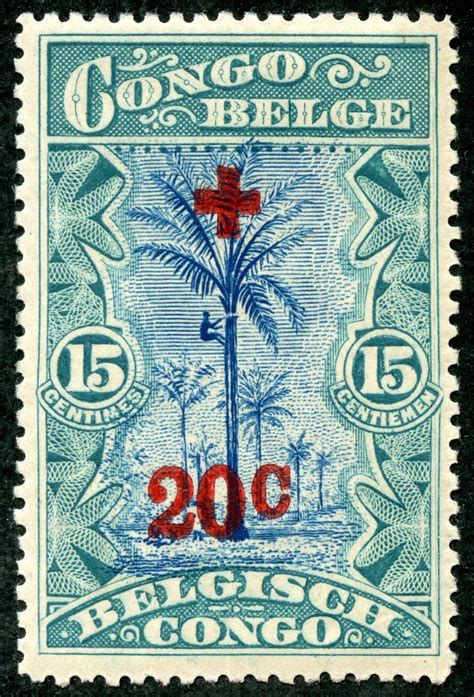 Belgian Congo 1918 Semi Postal Scott B3 15c 20c Blue Green Blue