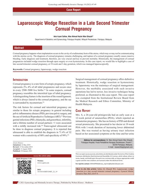 Pdf Laparoscopic Wedge Resection In A Late Second Trimester Cornual