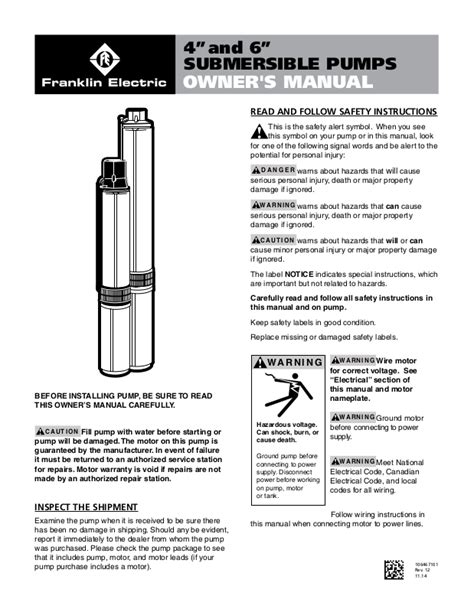 Franklin Electric Submersible Pumps Owner S Manual