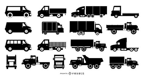 Flat Truck Silhouette Transport Collection Vector Download