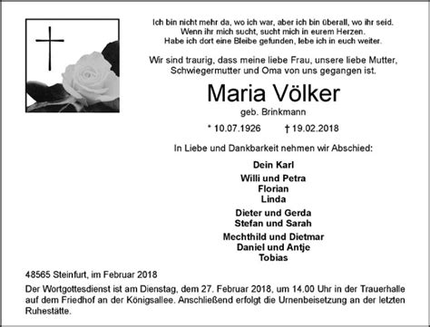 Traueranzeigen von Maria Völker trauer ms