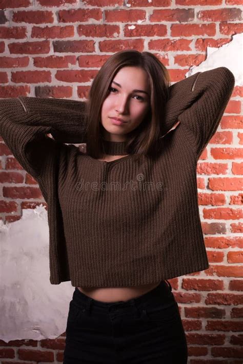 Model Test Of Beautiful Brunette Model With Natural Makeup Wear Stock Image Image Of Elegance