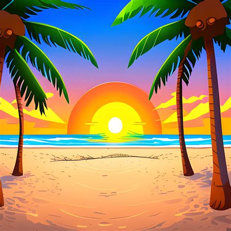 Cartoon 2d Retro Sunset At The Beach Include Board Walk Includ