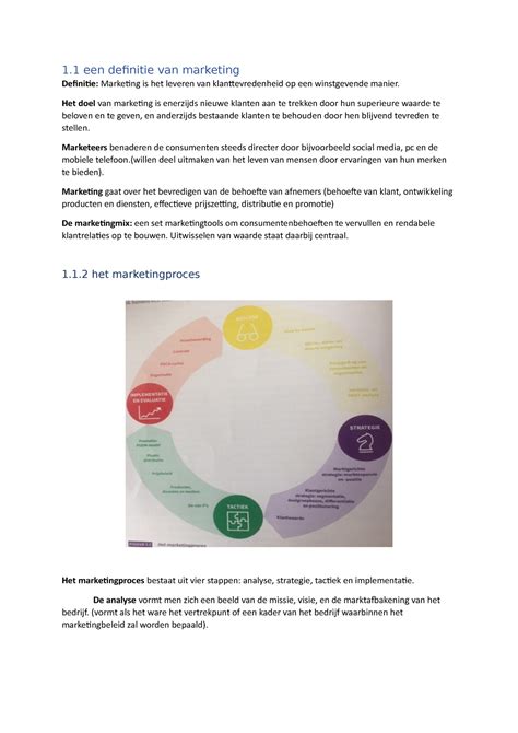 Mrkt Hst 1 Samenvatting Principes Van Marketing 1 Een Definitie Van