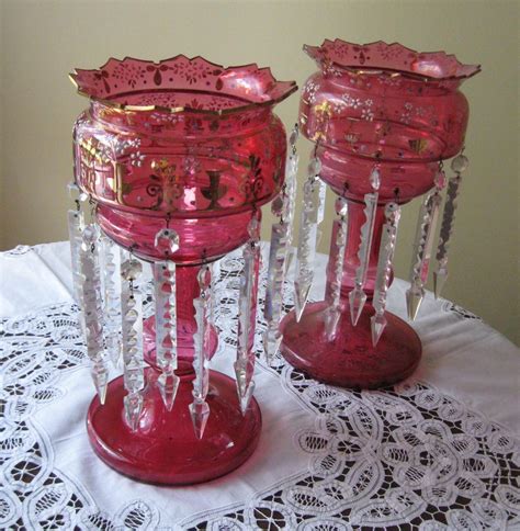 Cranberry Lustres Cranberry Glass Glass Candlesticks Antique Glassware